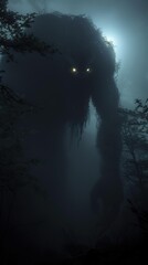 Poster - A shadowy figure lurks in the forest. AI.