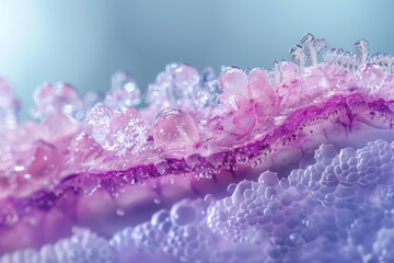 Canvas Print - Purple and blue bubbles and water droplets. AI.