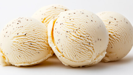 Sticker - Closeup of rich, creamy vanilla ice cream with specks of vanilla bean on a white background 