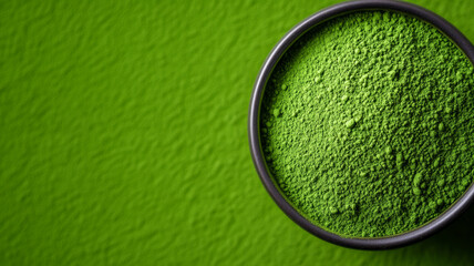 Wide angle of a vibrant green matcha powder texture background 