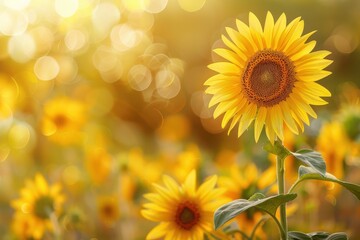 Wall Mural - A field of yellow sunflowers with a blurry background
