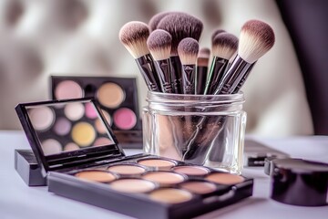 Canvas Print - Artistry Unleashed: Makeup Brushes and Palettes