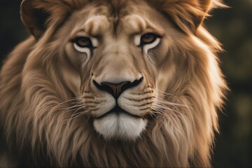 Wall Mural - lion head front painting isolated acrylic mammal white expressive brown shot carnivore male full canvas felino africa digital closeup portrait macro hunter palette illustration brush up african