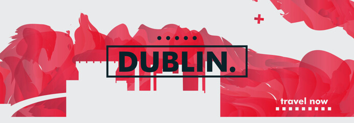 Poster - Dublin city banner with skyline, cityscape, landmark. Ireland capital travel vector horizontal illustration layout for brochure, website, page, presentation, header, footer