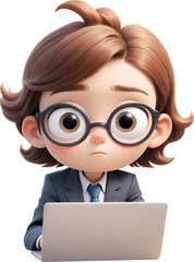 Young male office worker looking at laptop 3D illustration icon