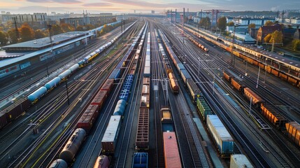 Rail yards with dual-gauge track configurations accommodate international freight and passenger trains crossing borders with varying rail gauges.