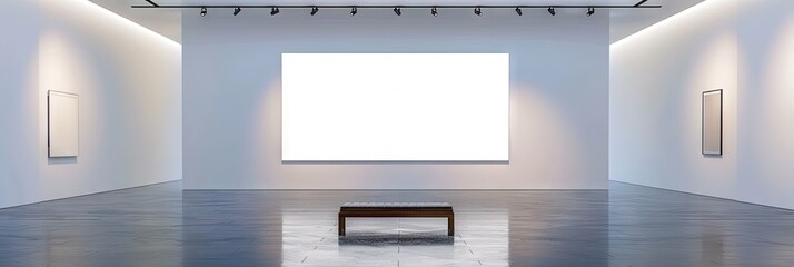 a bright empty art gallery wall with a bench in front of it