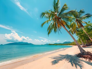 Sticker - Lush Tropical Beach on Idyllic Koh Samui Island with Swaying Palm Trees and Turquoise Waters