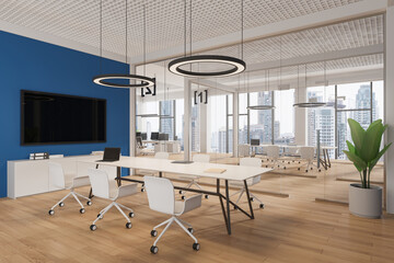 Wall Mural - Colored meeting room interior with board and chairs, tv screen on wall