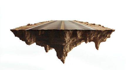 3d illustration with cut of the ground and the desert road floating in the air, isolated on white background