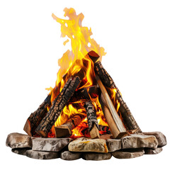 Wall Mural - fire burning in a fireplace isolated on transparent white background, clipping path