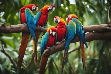 branches macaw group colorful tree wildlife nature jungle colourful colours wing cute parrot exotic feather wild tropical animal yellow natural bird beautiful beak pet zoo blue amazon avian scarlet