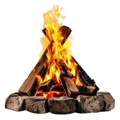 Wall Mural - fire burning in a fireplace isolated on transparent white background, clipping path