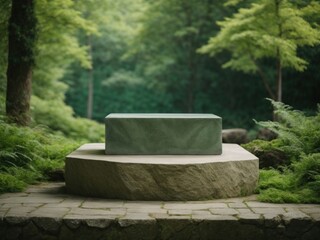 Poster - Natural stone and concrete podium in Natural green background