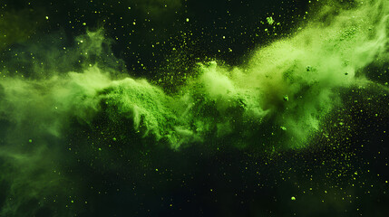 abstract powder splatted background, Freeze motion of green powder exploding/throwing green