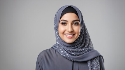 Wall Mural - portrait of a happy, smiling, attractive, young, beautiful Middle Eastern young woman wearing a hijab looking at the camera