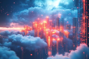 Aufkleber - Futuristic Cityscape Emerging From Clouds.