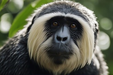 Wall Mural - closeup male saki when terrestrial they image white the tree also new species arboreal swinging world monkey faced foraging creatures specialists animal wildlife mammal wild nature black zoo face