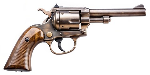 Vintage revolver isolated on white background, vintage, revolver, gun, old-fashioned, antique, weapon, firearm, isolated, render