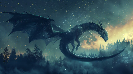 Wall Mural - Majestic dragon, the elegance of mythical creatures