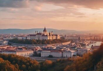 Wall Mural - hill evening gellert palace budapes royal beautiful dusk sky panorama sunset water travel city lands