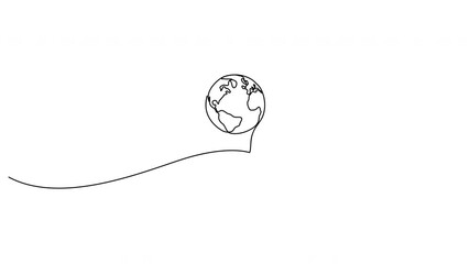 Wall Mural - self drawing animation of continuous one line art of light bulb with earth globe inside. hand drawn 