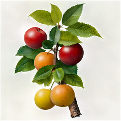 a branch with ripe fruits and green leaves 