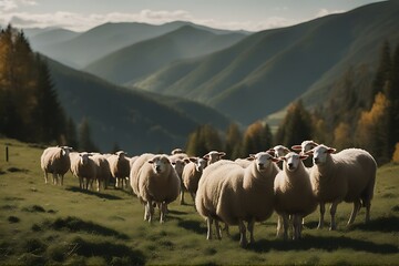 shepherds sheep carpathians mountain beautiful scenery landscape nature meadow environment farm tree background vale green summer view grass forest rural pasture colourful alps flock sky autumn