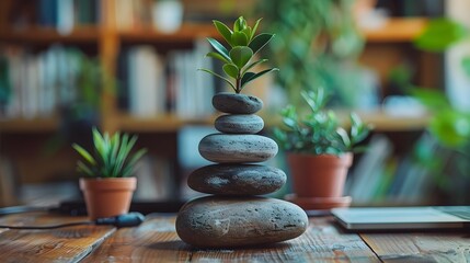 Poster - Balancing Work and Home Life in a Professional Home Office Setup with Zen Inspired Decor