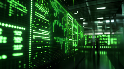 Poster - Futuristic green-lit display of S&P  stock market index on a large screen