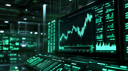 Poster - Futuristic green-lit display of S&P  stock market index on a large screen