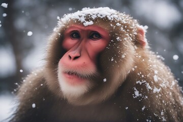 Wall Mural - monkey snow hot spring japanese macaque japan animal sweet nature winter journey tour tourism tourist attraction travel wildlife relax