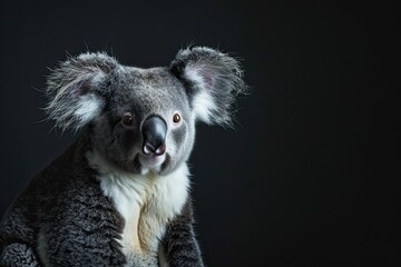 Portrait of a cute koala on a black background