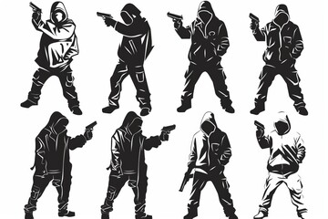 Wall Mural - Thief icon, criminal person sign, bandit in mask, burglar silhouette, killer, gangster or robber in balaclava