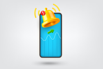 Poster - Business management concept with smartphone, bell, arrow. Vector 3d illustration