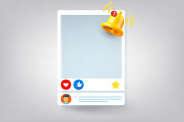 Aufkleber - Social media page with notification bell. 3d vector illustration