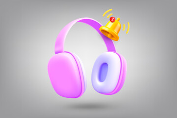 Aufkleber - Headphones and notification bell. 3d vector illustration