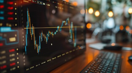 Poster - detailed stock market chart displayed on computer screen in modern office
