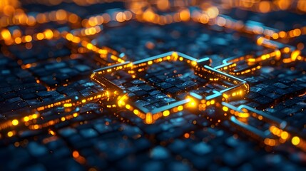 Poster - glowing blockchain technology concept with digital ledgers and cryptocurrencies