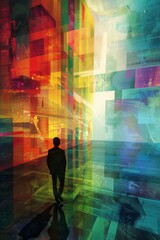 Poster - Abstract colorful backdrop with a young executive.