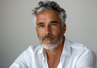 Wall Mural - portrait of a handsome man with grey hair and green eyes