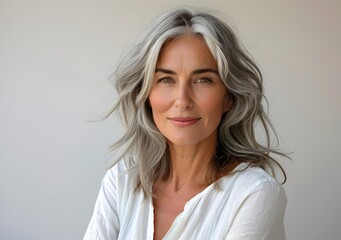 Wall Mural - Portrait of a Woman with Grey Hair Smiling