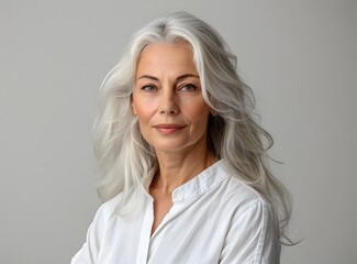 Wall Mural - Portrait of a Mature Woman with Long Gray Hair