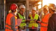 © robfolio - Construction Team Meeting On-Site Wearing Safety Gear And High-Visibility Vests