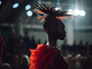 Wall Mural - Stylish runway model strutting with confidence in a high-fashion couture show, wearing elegant attire.