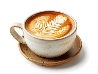 Wall Mural - Artfully Crafted Cappuccino in Contemporary Coffee Cup on White Background