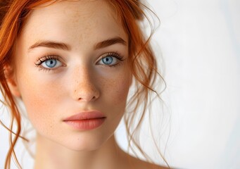 Wall Mural - portrait of a beautiful redheaded woman with freckles