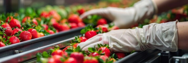 Wall Mural - Salad Production Line, Food Industry, Working on Automated Production Lines in Salads Factory