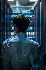 Poster - Back view of a network defense expert.