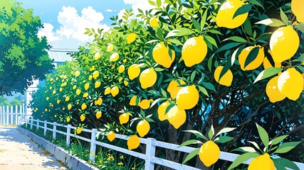 Poster - lemons abstract on nature background bright concept art drawing design wallpaper